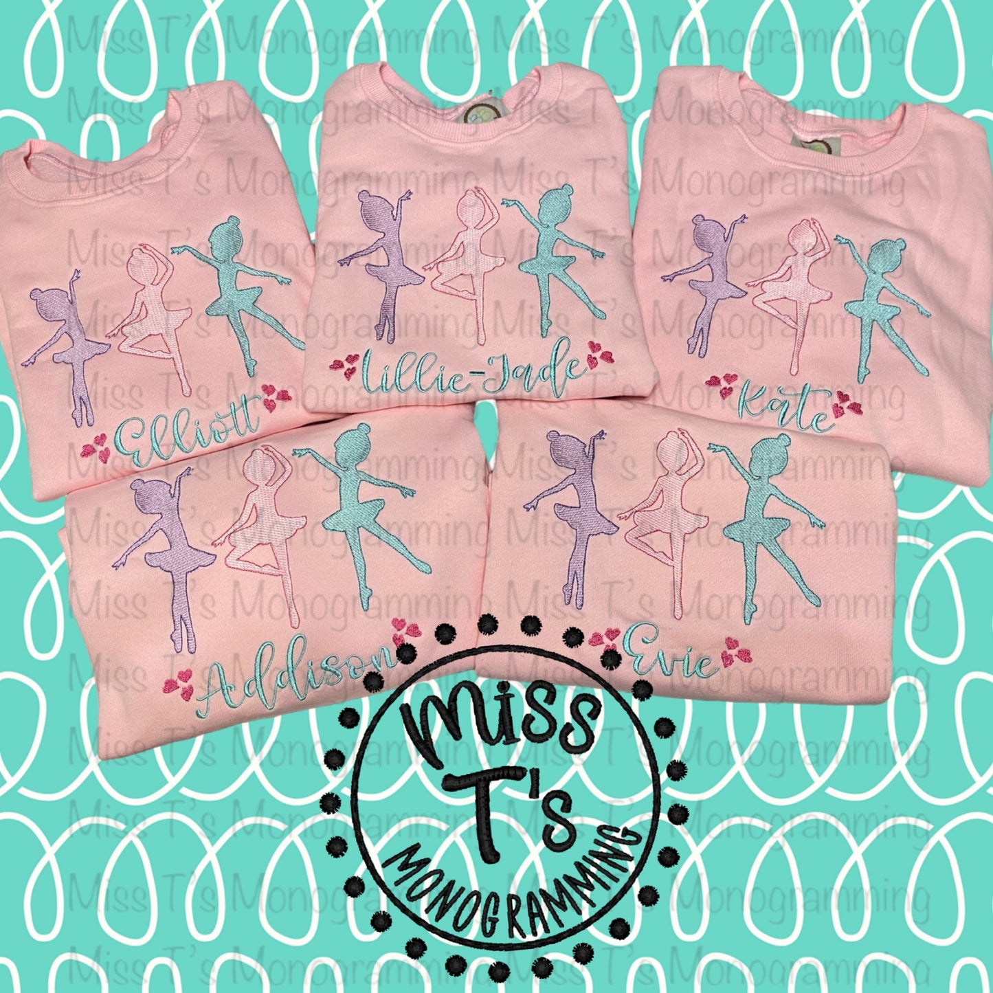 BALLERINA TRIO SKETCH EMBROIDERY CUSTOM SWEATSHIRT