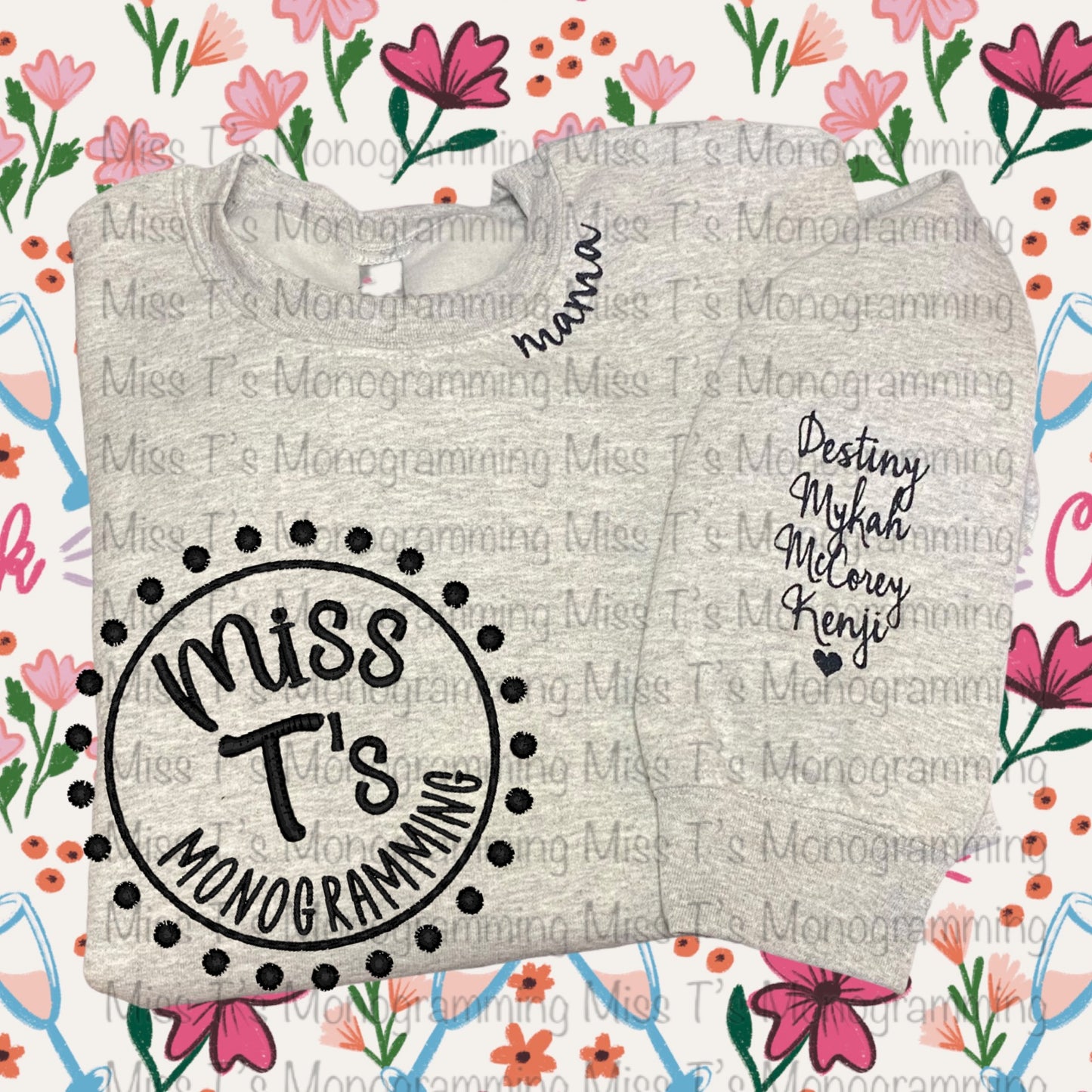 MAMA EMBROIDERED SWEATSHIRT WITH KIDS NAMES ON SLEEVE