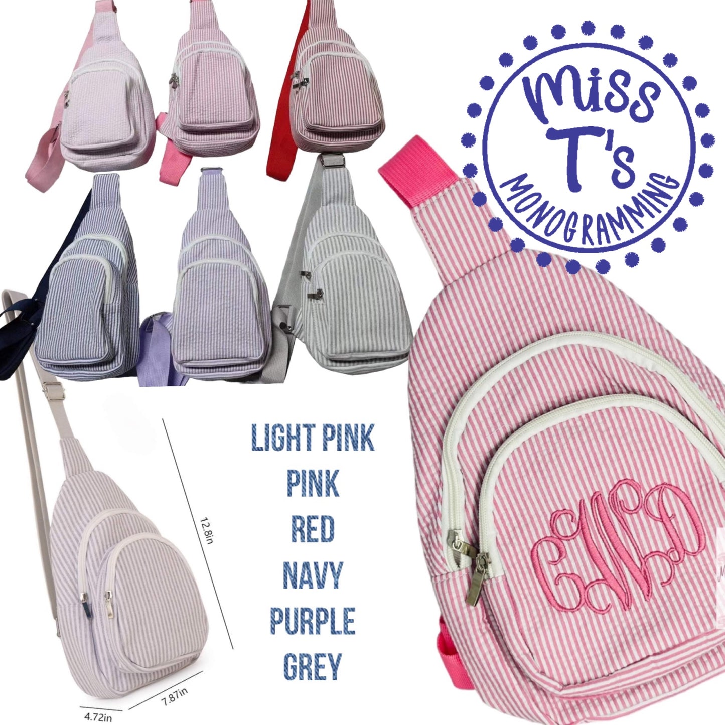 SEER SUCKER MONOGRAMMED CROSSBODY PURSES