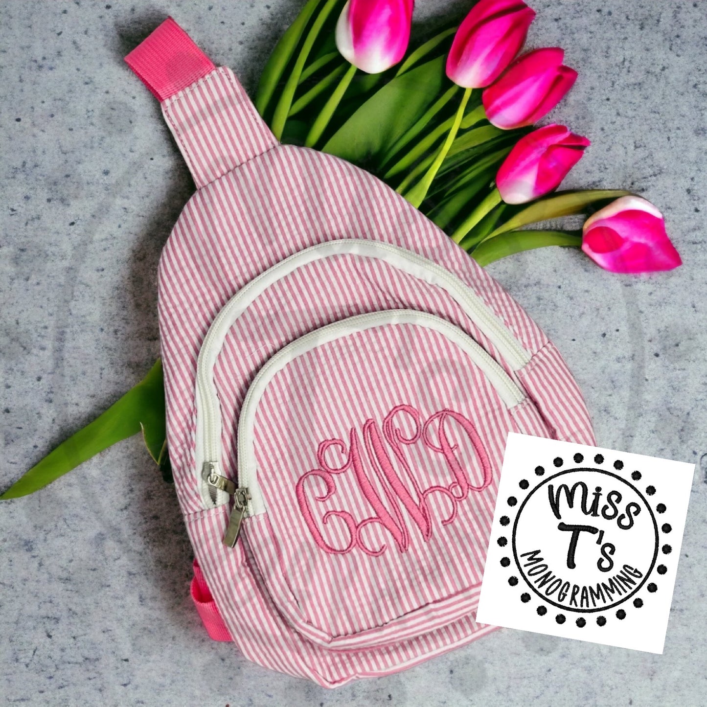 SEER SUCKER MONOGRAMMED CROSSBODY PURSES