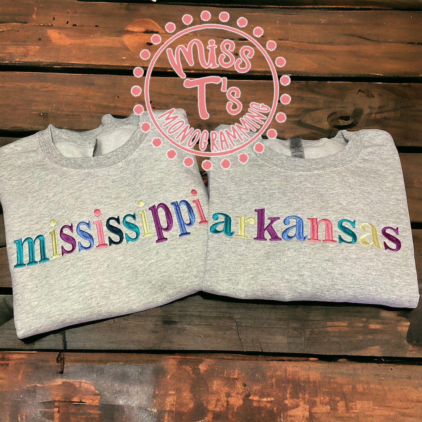 MULTI THREAD COLOR LOWERCASE CUSTOM WORD EMBROIDERED SWEATSHIRT