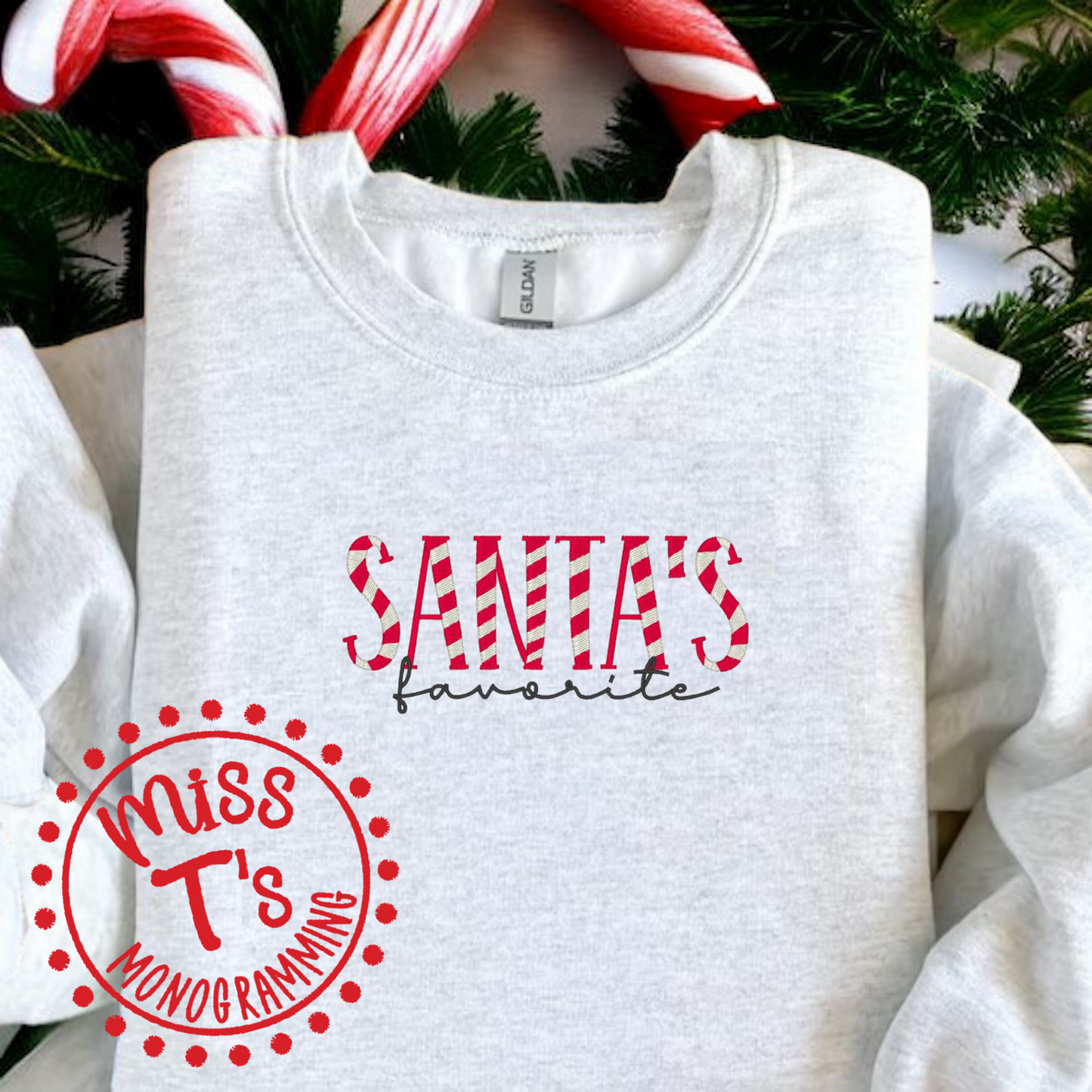 SANTA'S FAVORITE EMBROIDERED CHRISTMAS SWEATSHIRT
