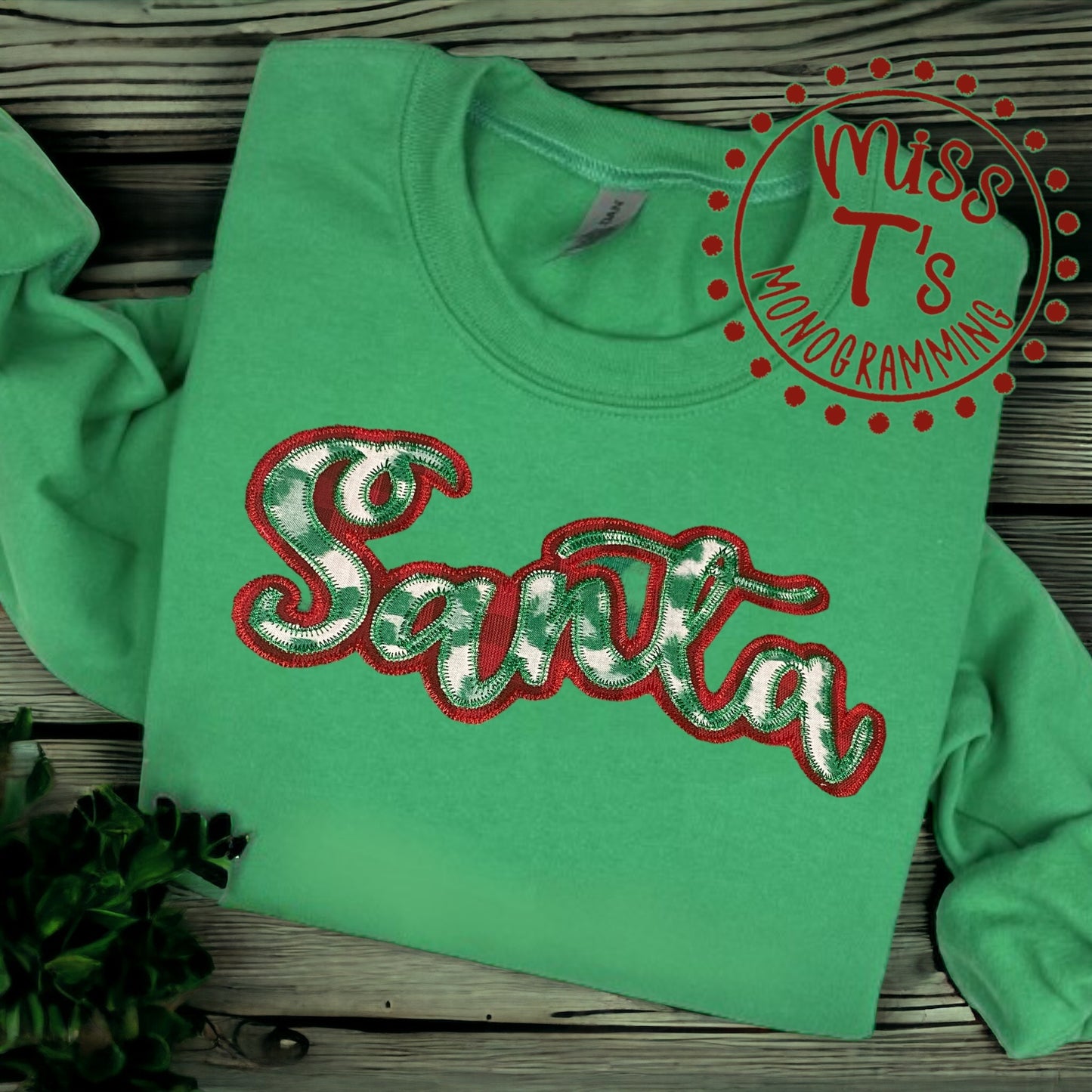 SANTA CUTIE DOUBLE LEOPARD APPLIQUE SWEATSHIRT
