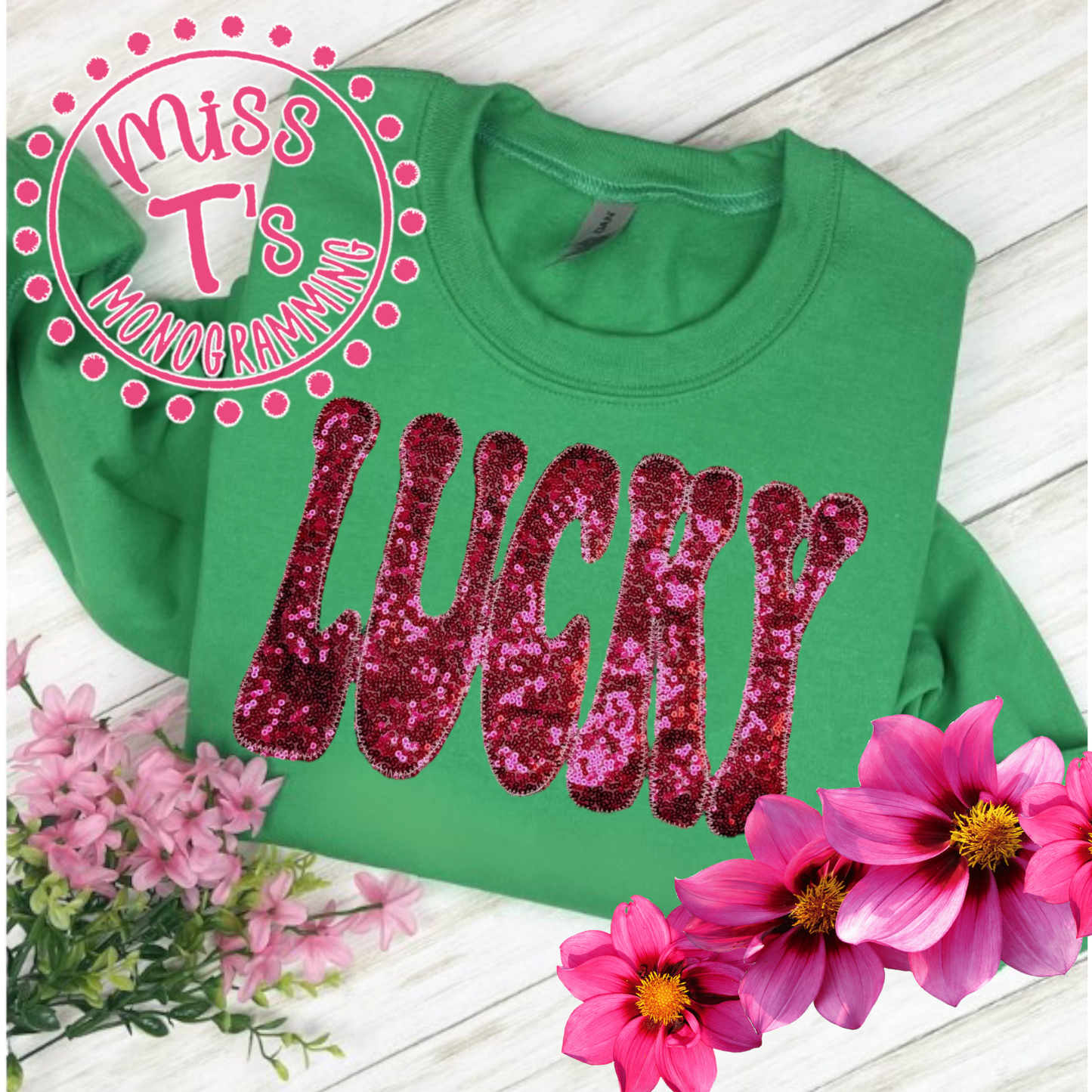LUCKY HOT PINK GROOVY SEQUIN APPLIQUE SWEATSHIRT