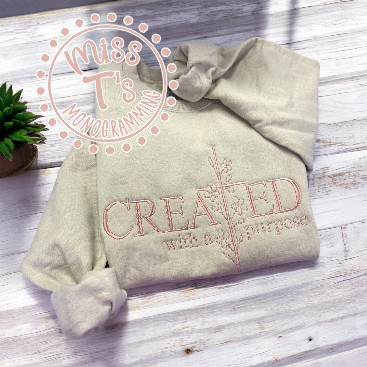 CREATED WITH A PURPOSE EMBROIDERED TEE OR SWEATSHIRT
