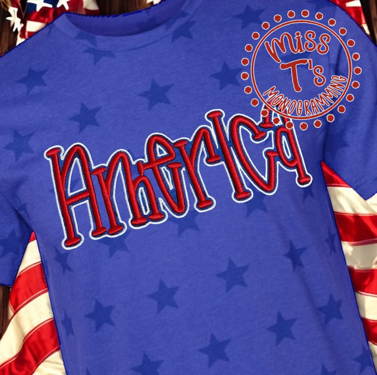 AMERICA PUFF EMBROIDERED STARS TEE