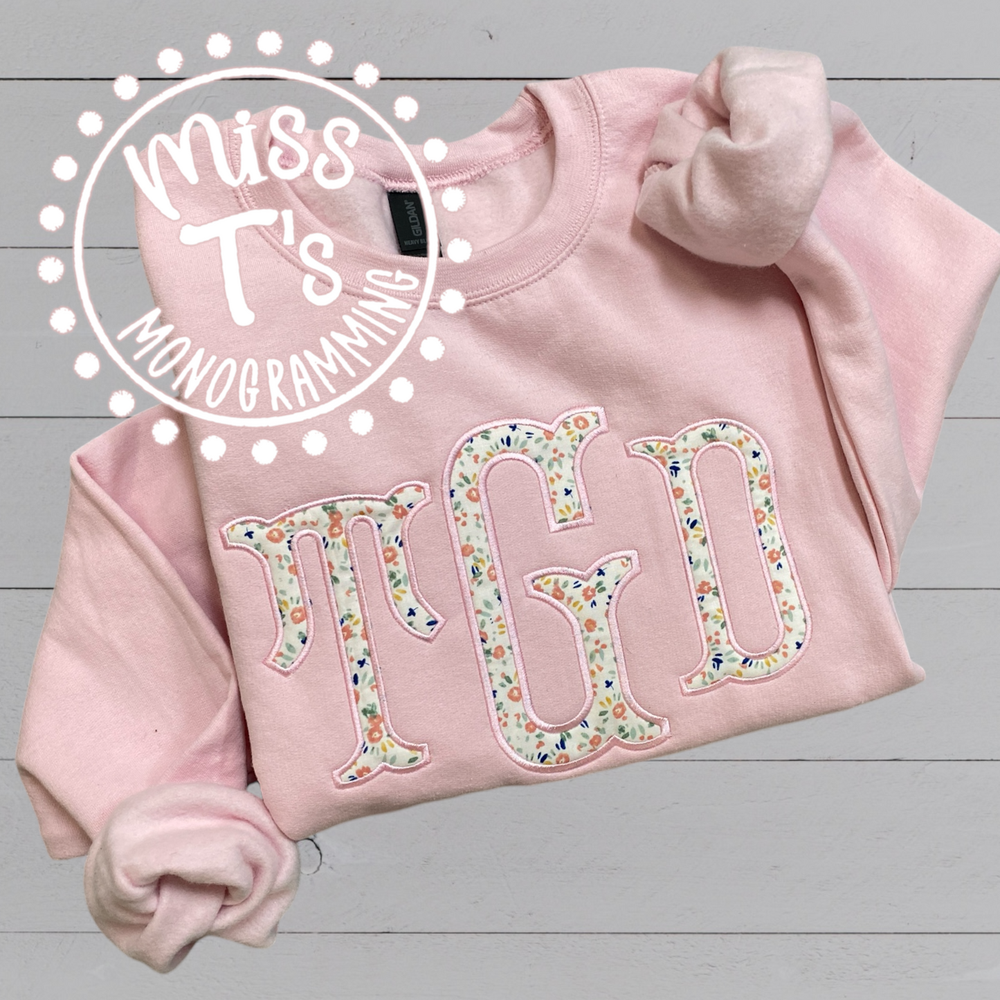 PINK FLORAL FULL CHEST MONOGRAM WITH CHOICE OF SIDE BOWS