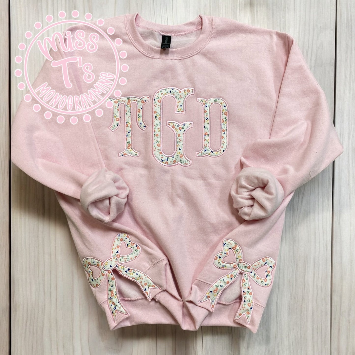 PINK FLORAL FULL CHEST MONOGRAM WITH CHOICE OF SIDE BOWS