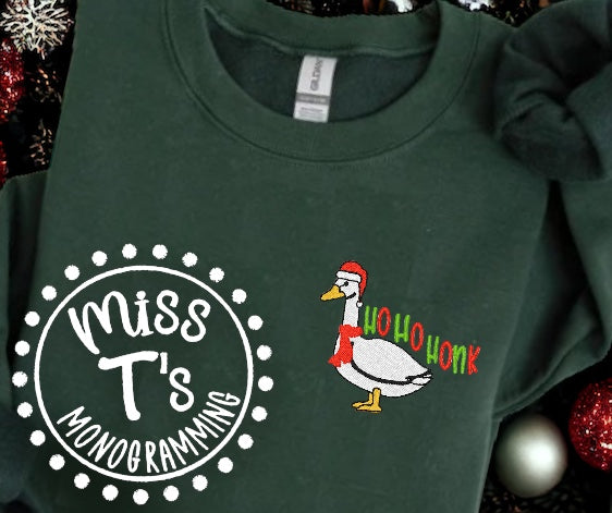 MERRY GOOSE OR HO HO HONK EMBROIDERED CHRISTMAS SWEATSHIRT