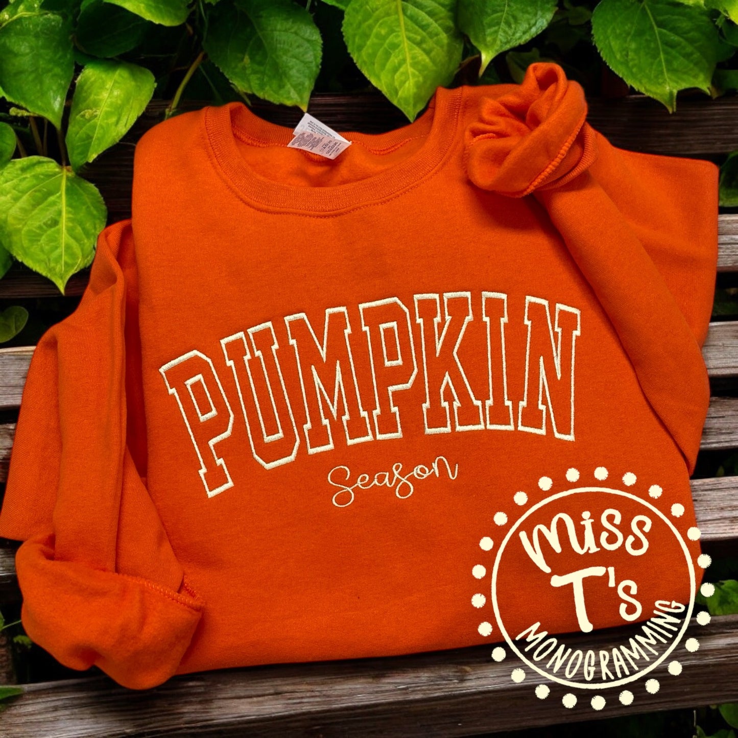 PUMPKIN SEASON VARSITY OUTLINE FULLY EMBROIDERED SWEATSHIRT