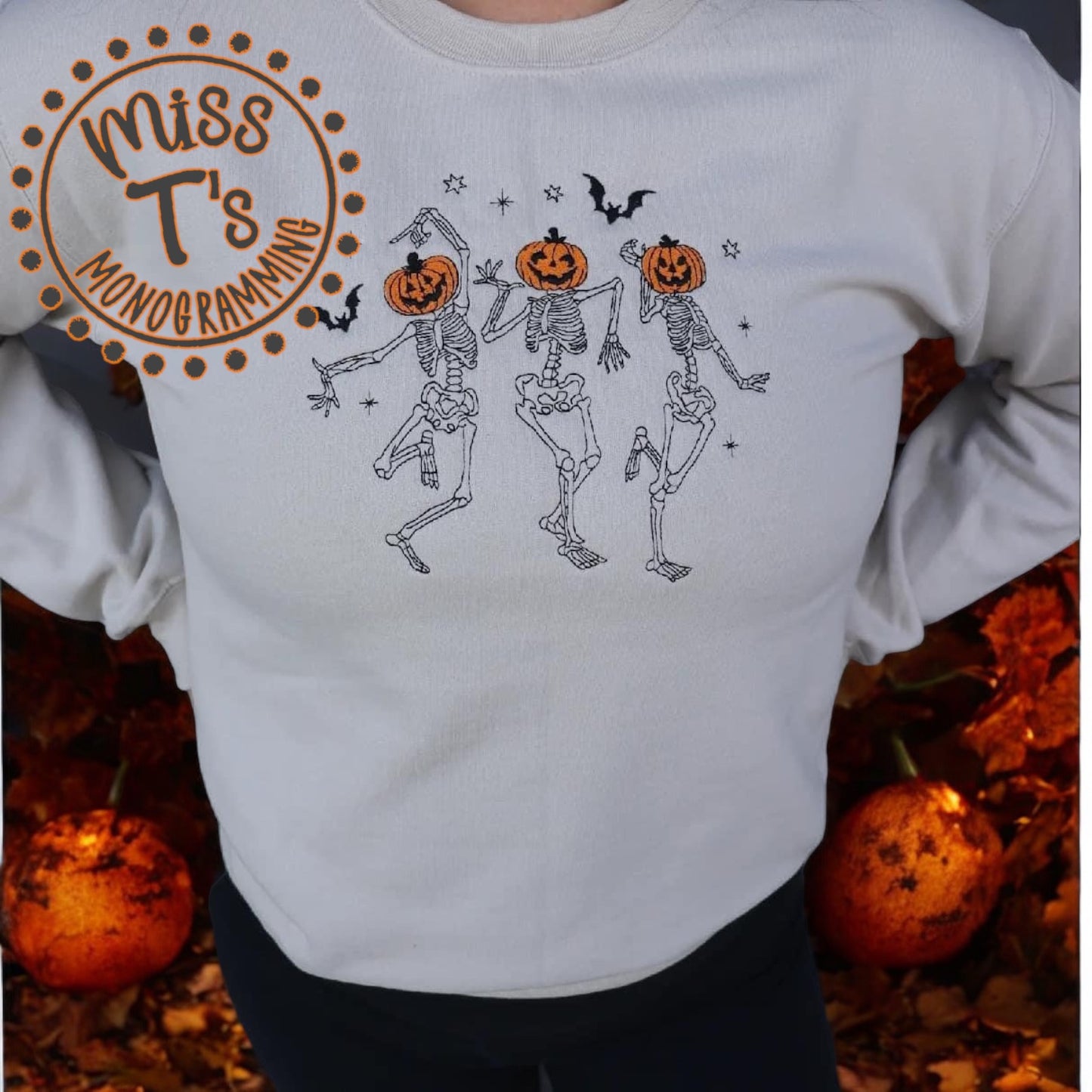 DANCING SKELETON HALLOWEEN EMBROIDERED SWEATSHIRT