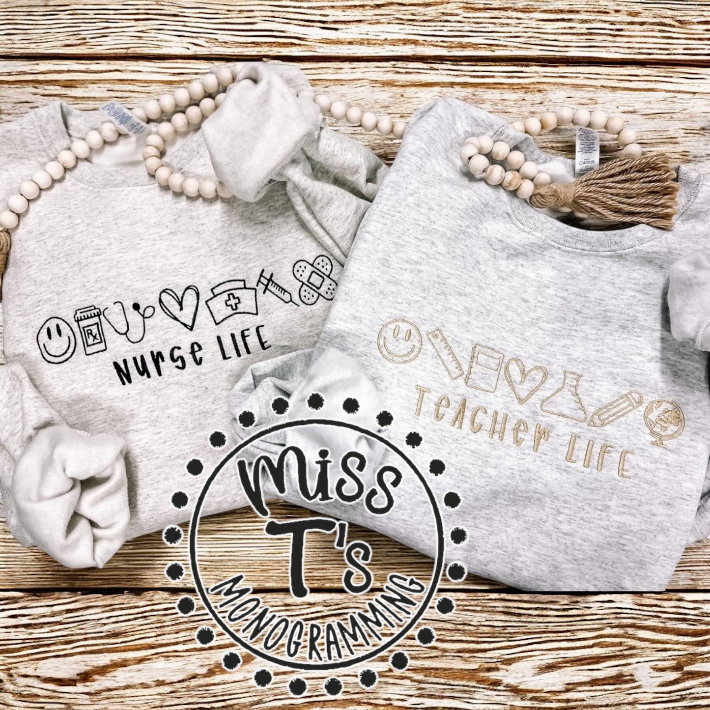 NURSE LIFE OR TEACHER LIFE MINI ITEMS EMBROIDERED SWEATSHIRT