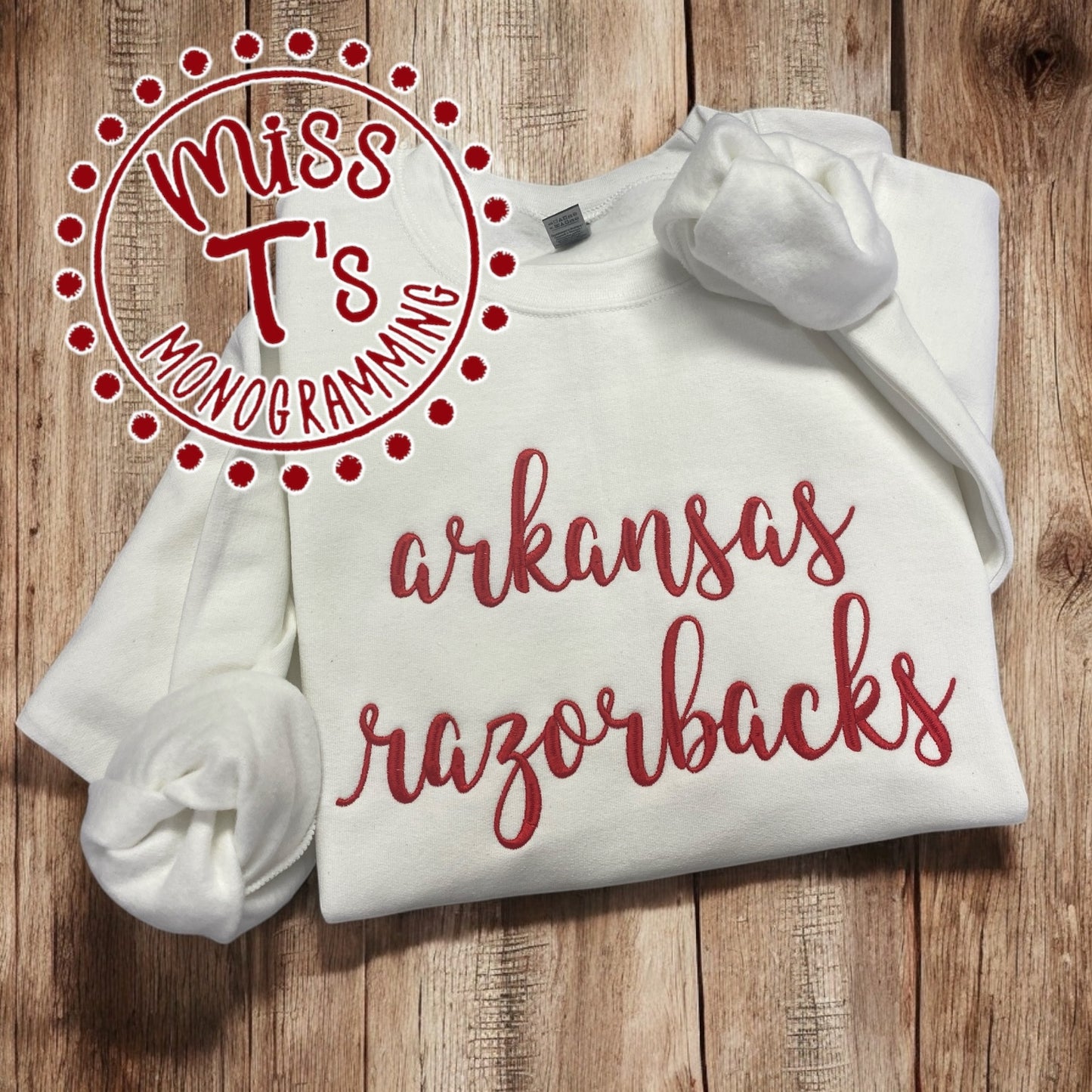CURSIVE CUTIE AR RAZORBACK EMBROIDERED SWEATSHIRT
