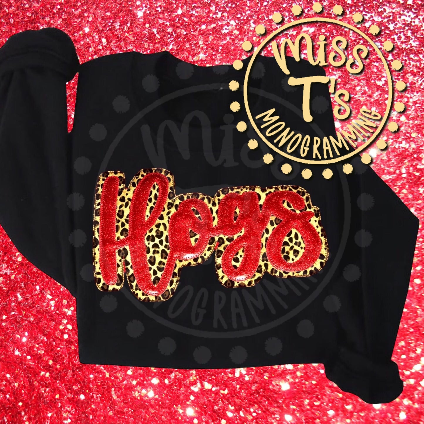 HOGS TEAM SPIRIT HAND LETTERED DOUBLE APPLIQUE SWEATSHIRTS