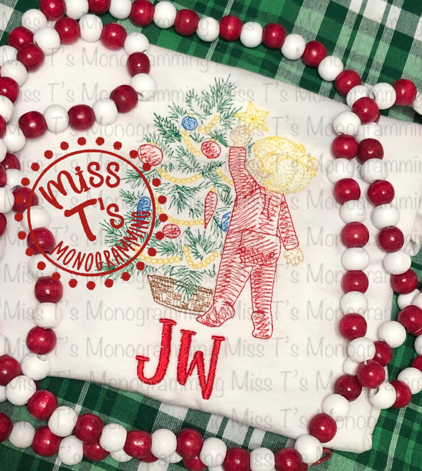 CHRISTMAS TREE WITH CHILD EMBROIDERED LONGSLEEVE TEE
