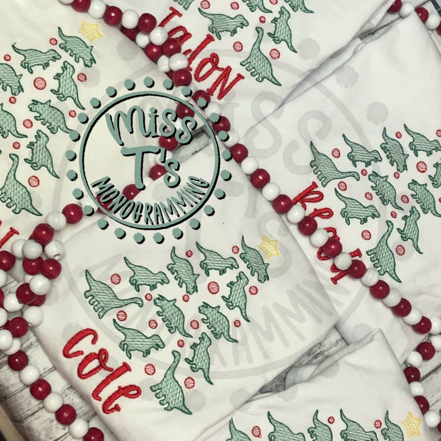 DINO CHRISTMAS TREE EMBROIDERED LONGSLEEVE TEE