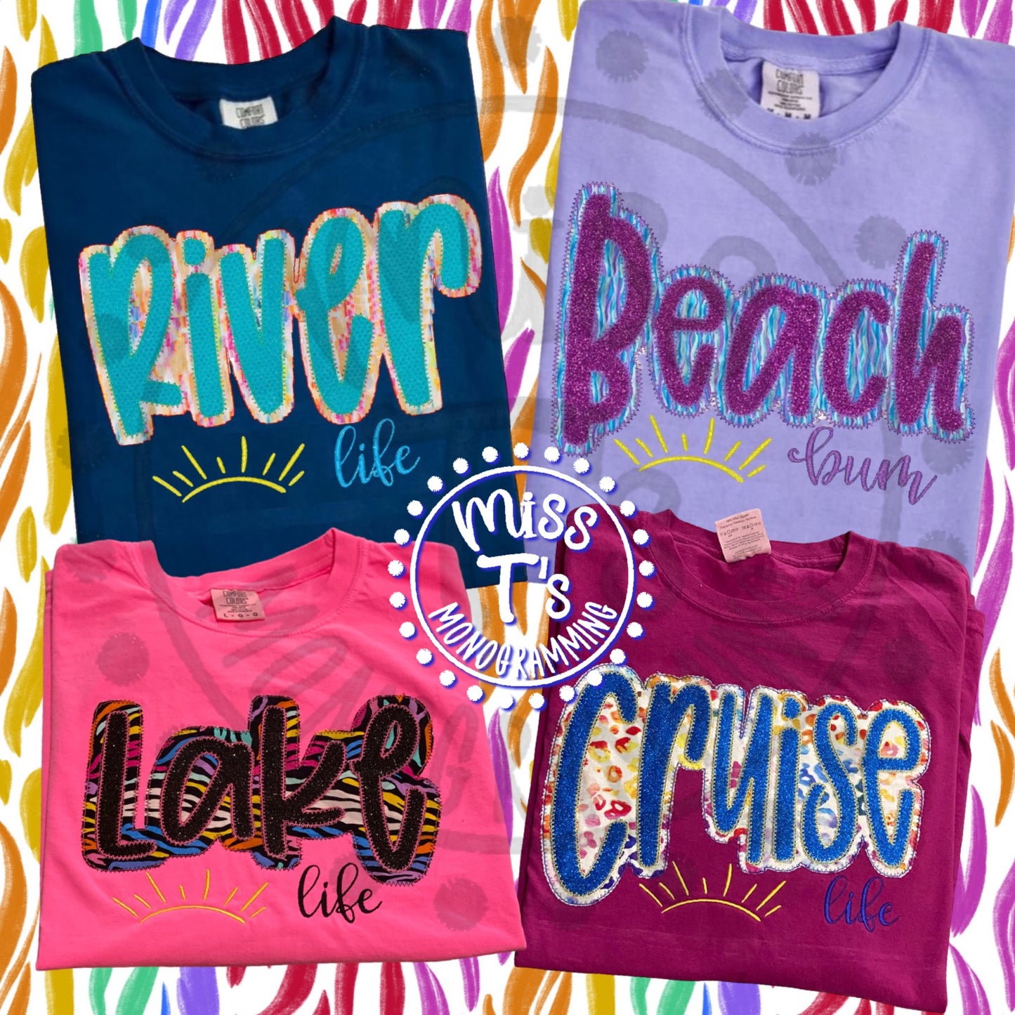 BEACH, LAKE, RIVER OR CRUISE LIFE DOUBLE APPLIQUE TSHIRT