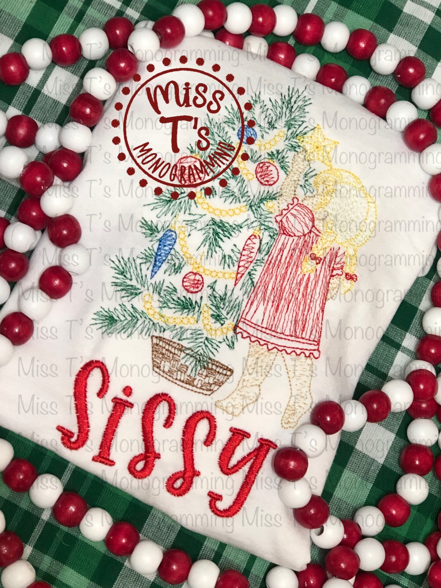 CHRISTMAS TREE WITH CHILD EMBROIDERED LONGSLEEVE TEE