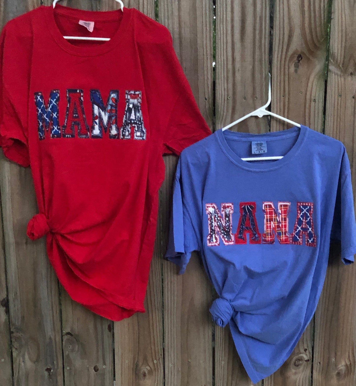 PATRIOTIC COMFY CUSTOM NAME ZIG ZAG STITCH APPLIQUE TSHIRT