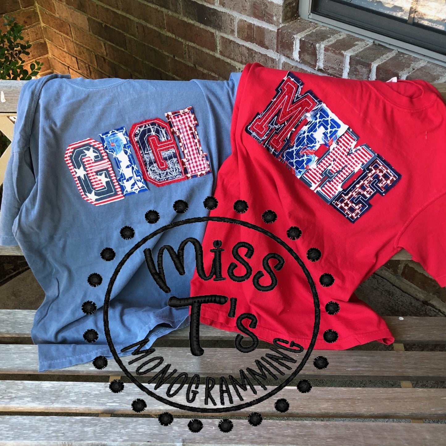 PATRIOTIC HANDMADE RAGGY APPLIQUE CUSTOM TEES