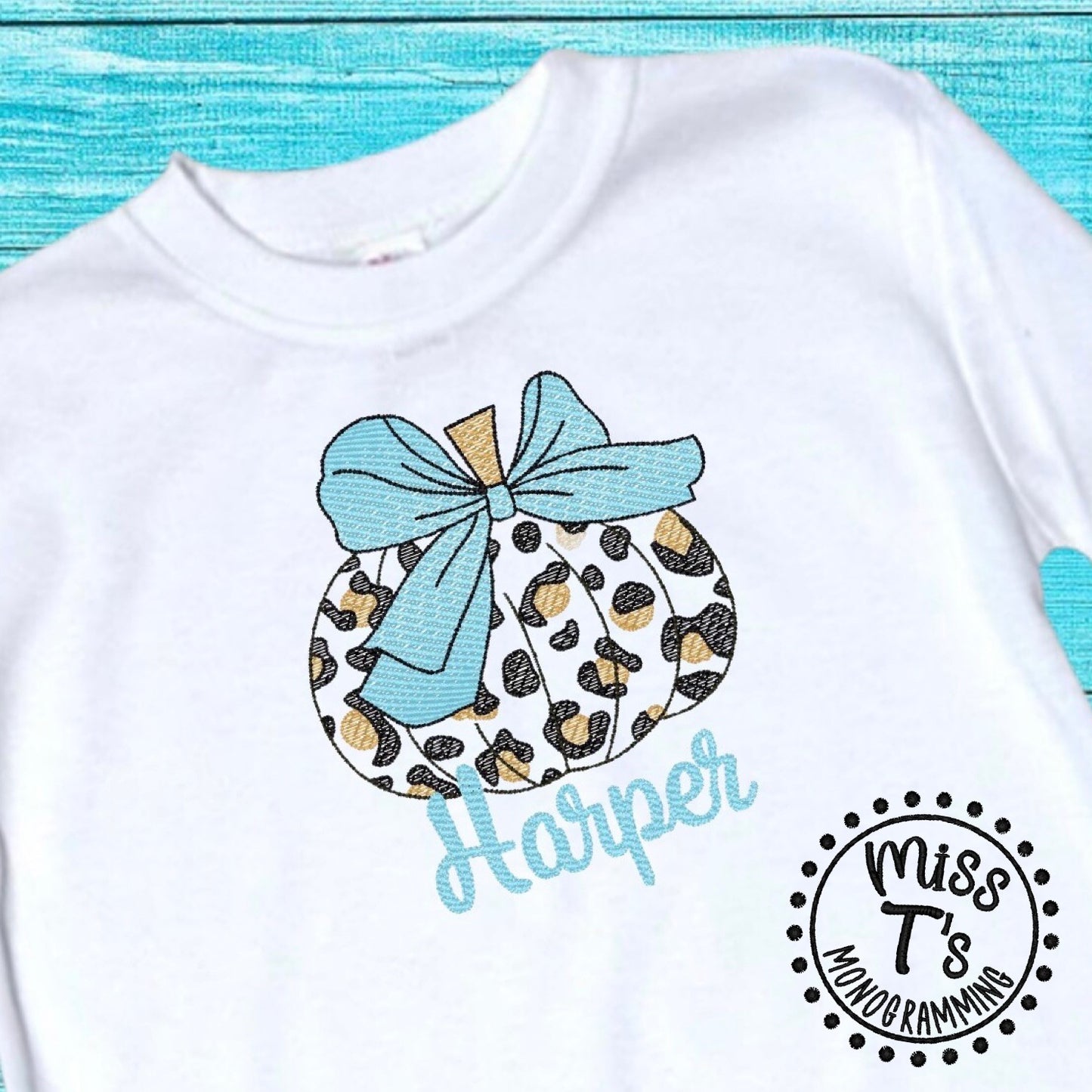 LEOPARD SKETCH EMBROIDERED PUMPKIN WITH BOW