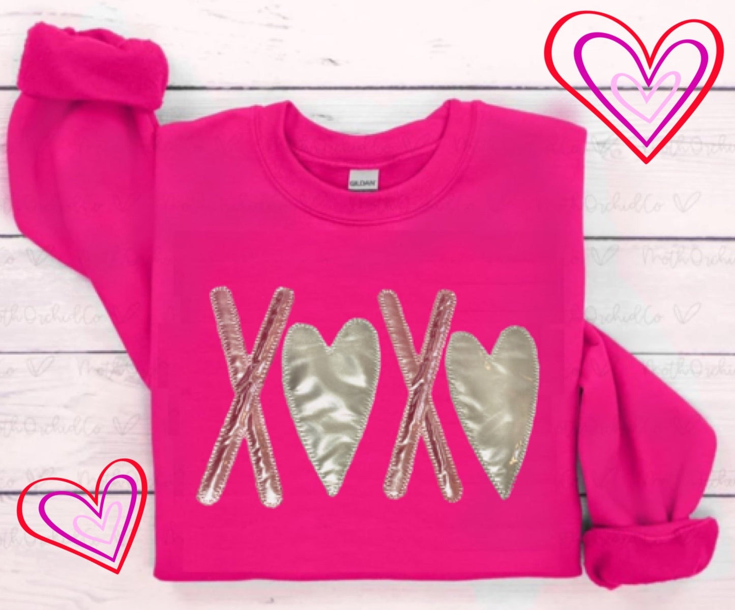 XOXO HEART SHINY APPLIQUE SWEATSHIRT