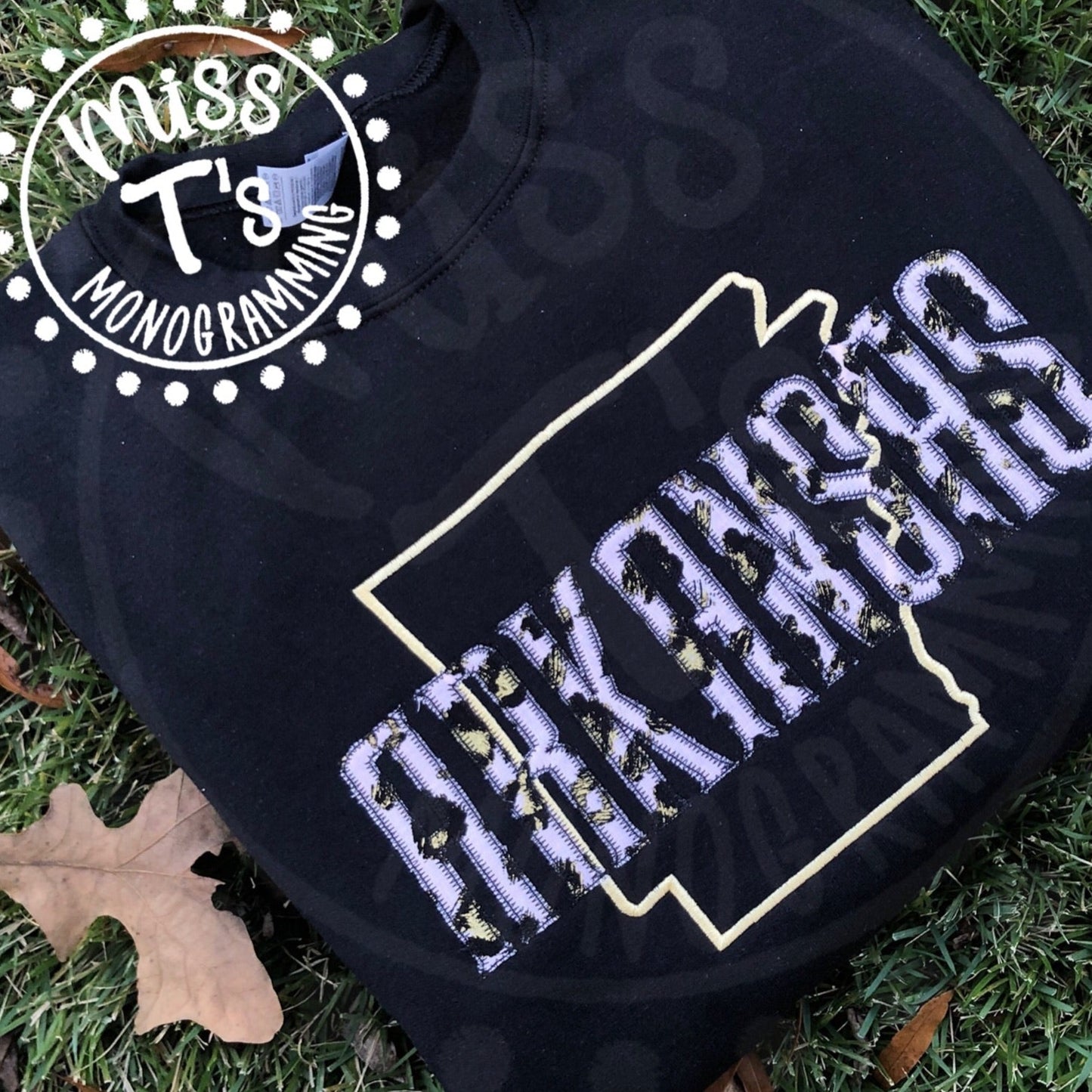 ARKANSAS PINK & GOLD LEOPARD APPLIQUE SWEATSHIRT