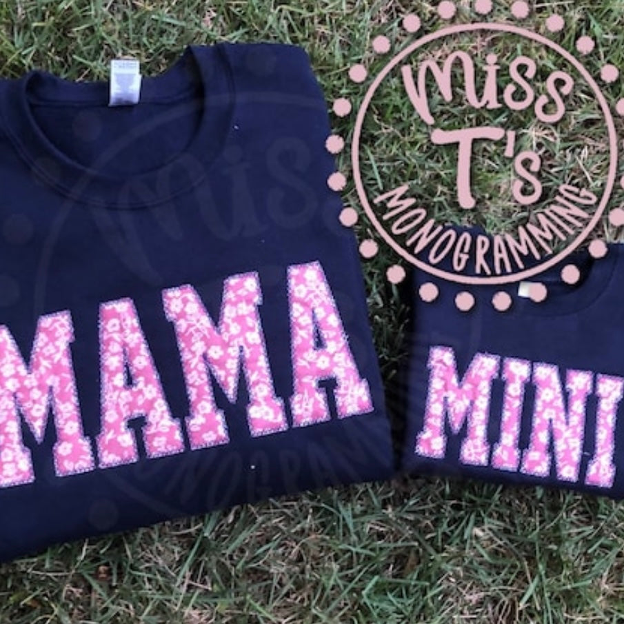 MAMA AND MINI MATCHING APPLIQUE SWEATSHIRTS --32 FABRICS TO CHOOSE FROM
