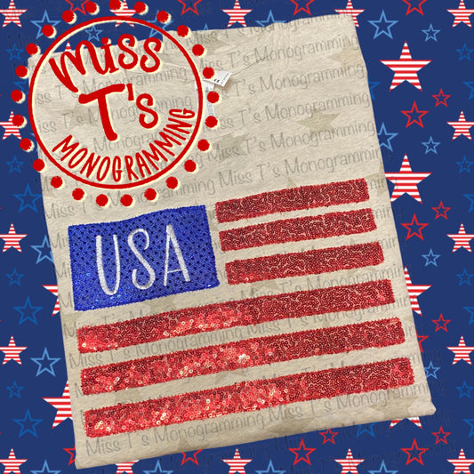 USA AMERICAN FLAG APPLIQUE STARS TEE