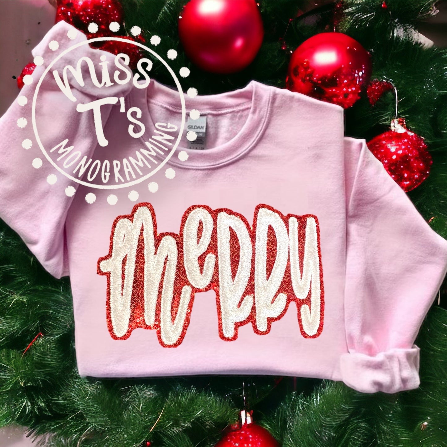 MERRY DOUBLE APPLIQUE SWEATSHIRT