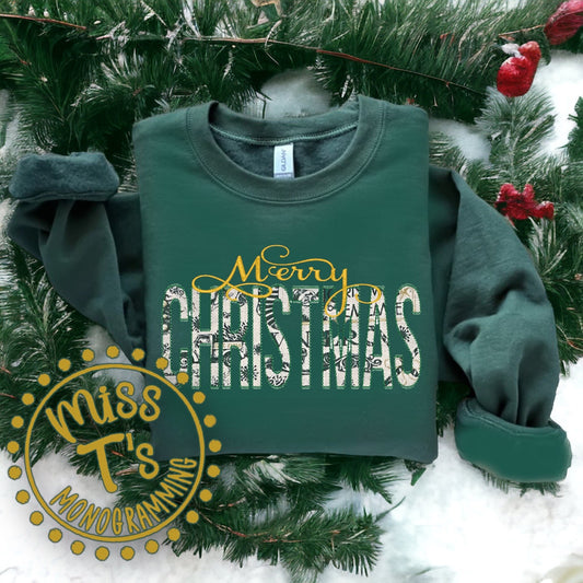 MERRY CHRISTMAS APPLIQUE WINTER TOILE SWEATSHIRT OR LONGSLEEVE TEE