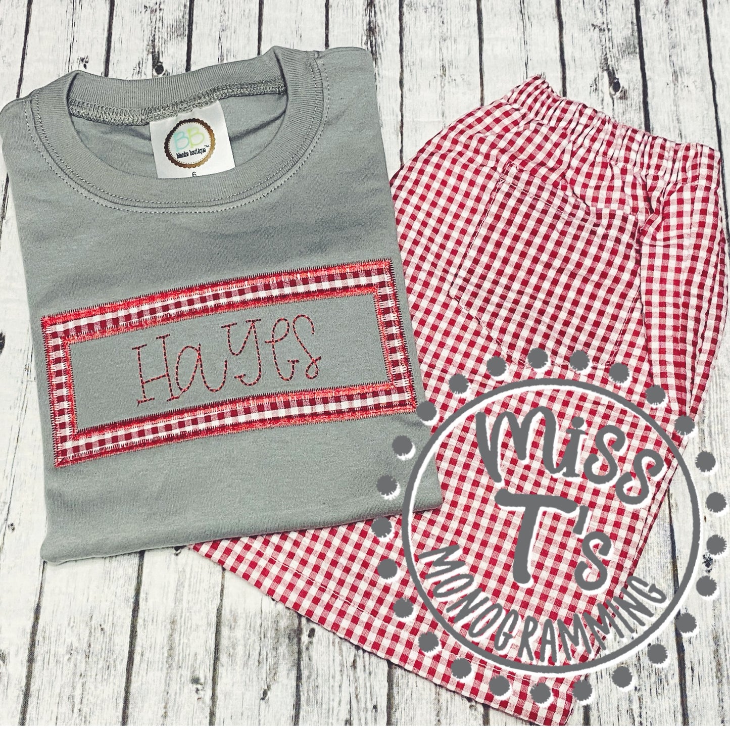 GINGHAM KIDS MATCHING OUTFITS WITH CUSTOM EMBOIRDERY
