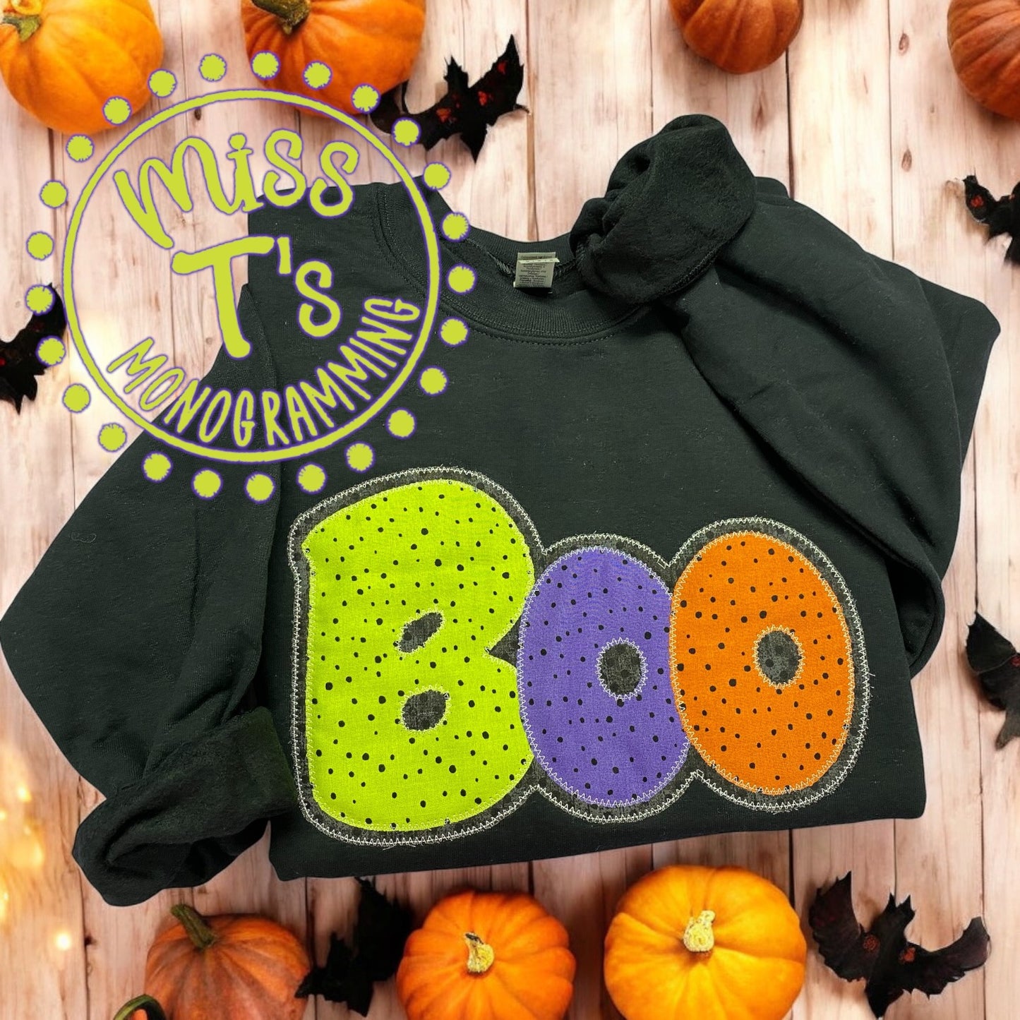 BOO POLKA DOT TRIO DOUBLE PUFF APPLIQUE SWEATSHIRT