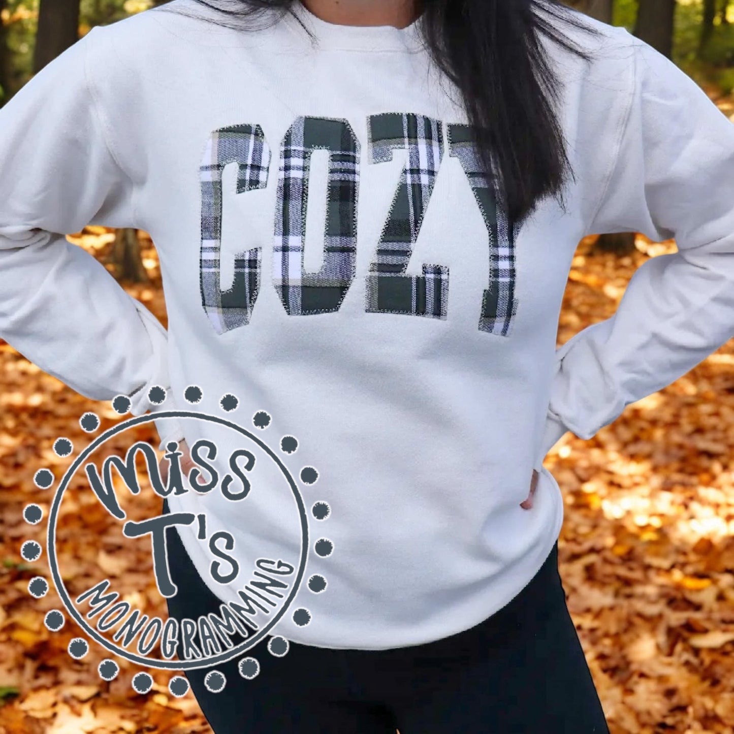 COZY GREEN PLAID APPLIQUE SWEATSHIRT OR LONGSLEEVE TEE