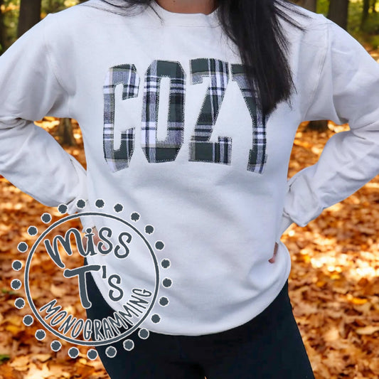 COZY GREEN PLAID APPLIQUE SWEATSHIRT OR LONGSLEEVE TEE