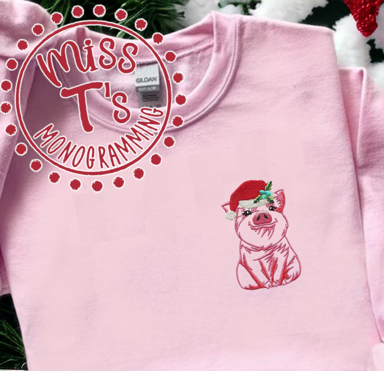 SANTA PIG EMBROIDERED CHRISTMAS SWEATSHIRT