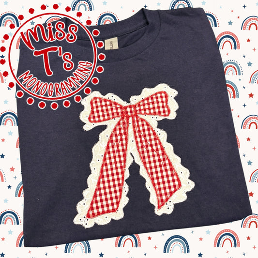 DOUBLE LAYER SCALLOPED BOW ZIGZAG APPLIQUE KIDS TSHIRT