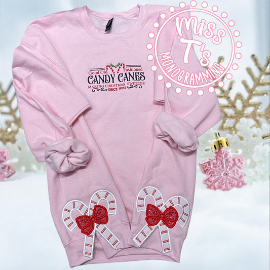 CANDY CANES SINCE 1902 EMBROIDERED SWEATSHIRT WITH SIDE BOWS