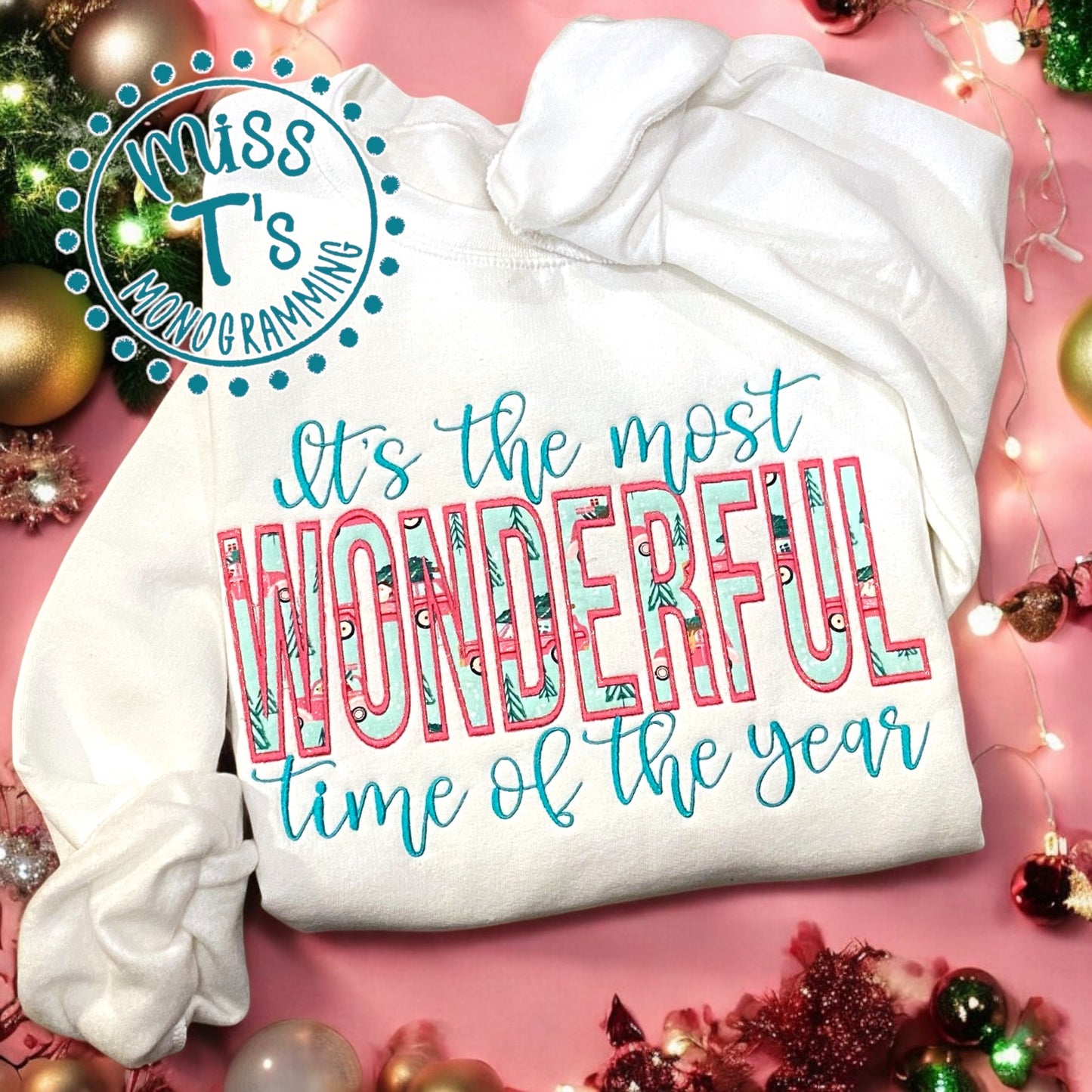 ITS THE MOST WONDERFUL TIME OF THE YEAR APPLIQUED SWEATSHIRT WITH SIDE BOWS