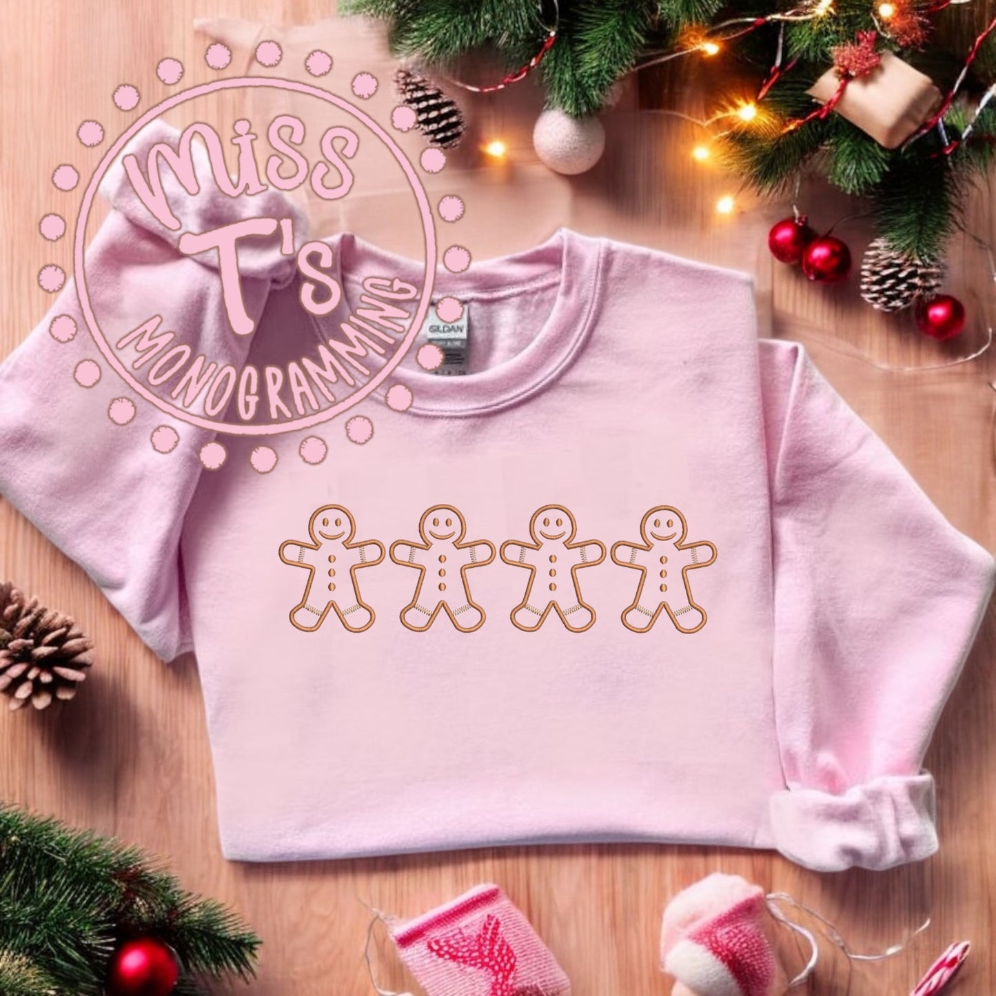 GINGERBREAD MAN OUTLINE EMBROIDERED SWEATSHIRT