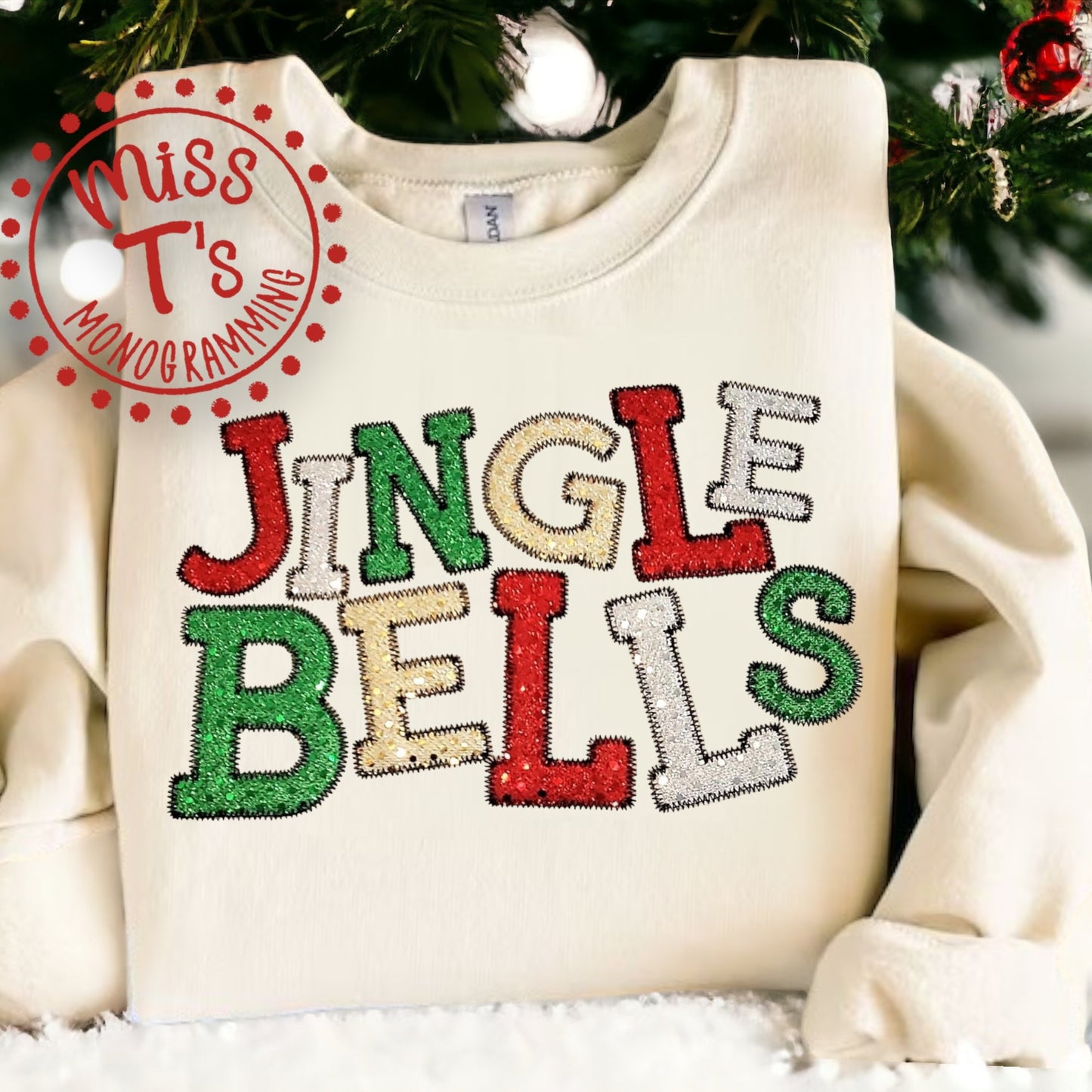 JINGLE BELLS GLITTER DOT APPLIQUE SWEATSHIRT