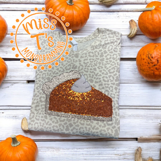 LEOPARD TEE WITH SEQUIN SLICE OF PUMPKIN PIE APPLIQUE