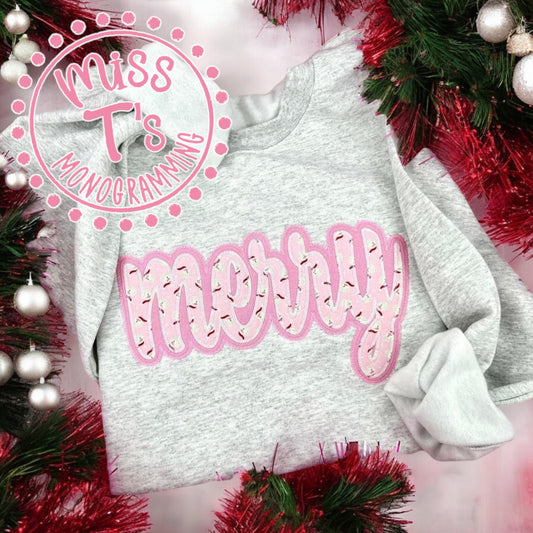 MERRY DOUBLE APPLIQUE WITH MINI SANTAS SWEATSHIRT