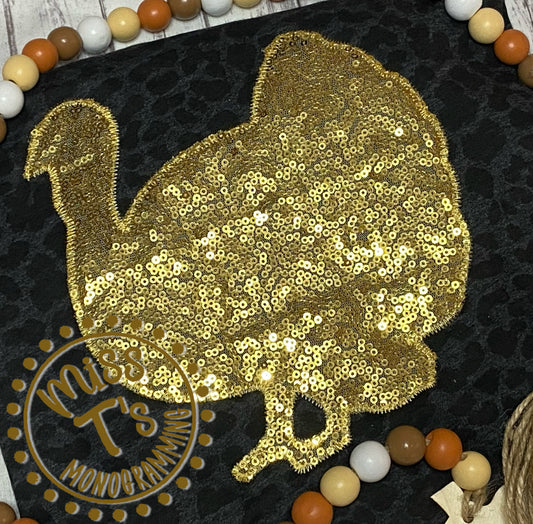 LEOPARD TEE WITH SEQUIN TURKEY APPLIQUE