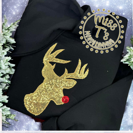 SEQUIN REINDEER EMBROIDERED SWEATSHIRT