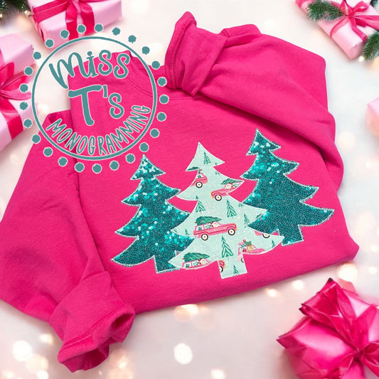 SEQUIN TREE TRIO EMBROIDERED SWEATSHIRT