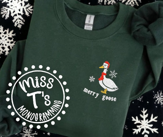 MERRY GOOSE OR HO HO HONK EMBROIDERED CHRISTMAS SWEATSHIRT