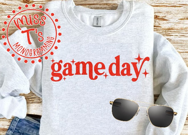 GAME DAY VINTAGE FONT FULLY EMBROIDERED SWEATSHIRT