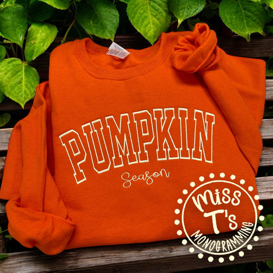 PUMPKIN SEASON VARSITY OUTLINE FULLY EMBROIDERED SWEATSHIRT