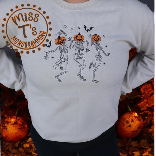 DANCING SKELETON HALLOWEEN EMBROIDERED SWEATSHIRT